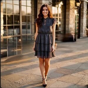 Black and white polka dot flutter sleeve dress French Kiss Woman’s size medium